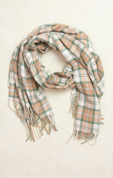 Shop At Grace, Blakely Tartan Plaid Scarf, cream and beige, oblong scarf 