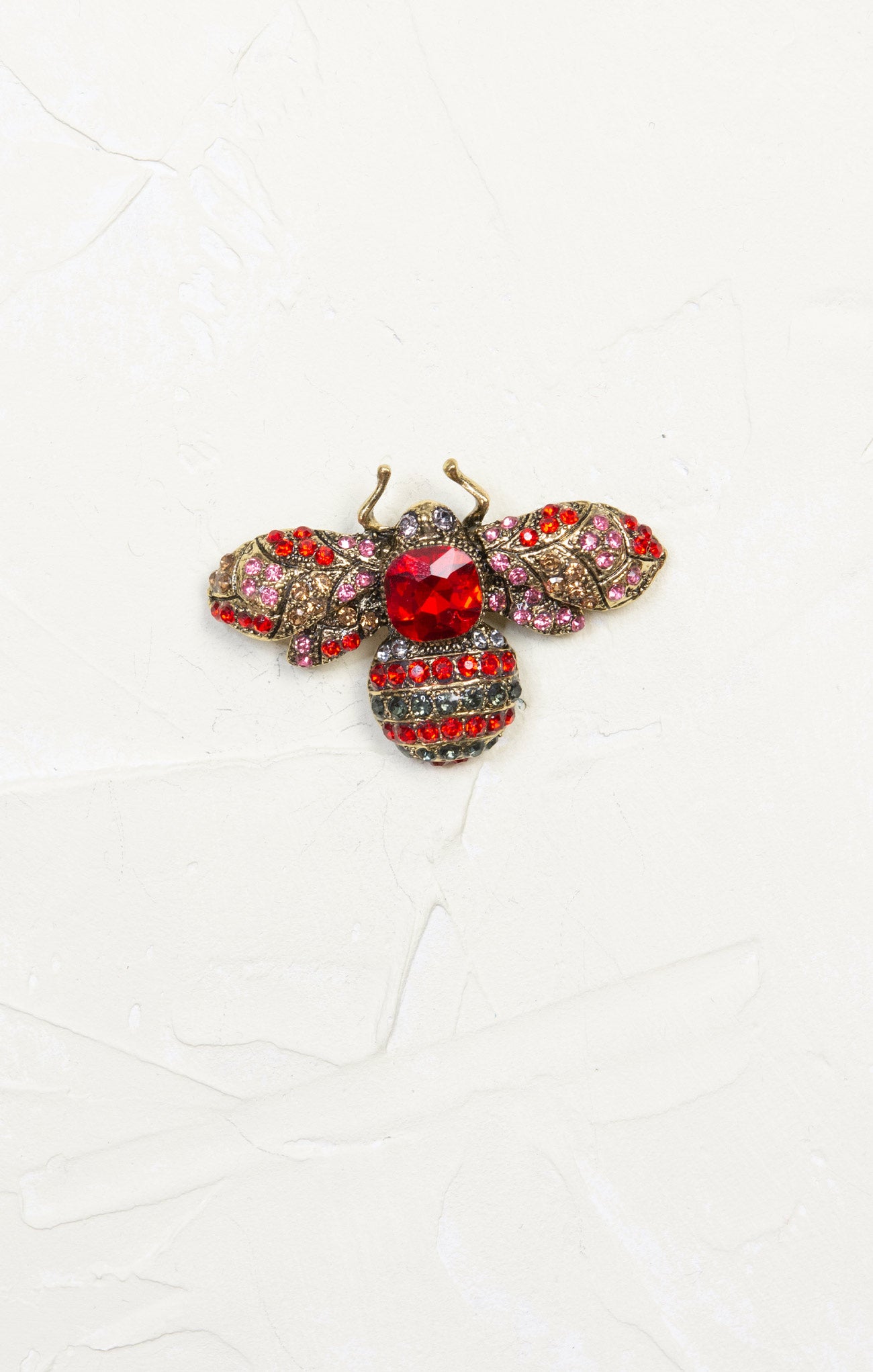 Bold Red Bee Brooch, rhinestone, red, gold hardware 