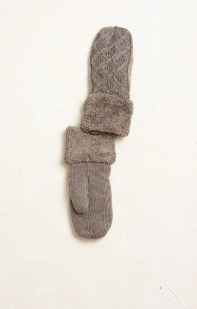 Cable Knit Sherpa Mittens, taupe, mittens, cable knit pattern, sherpa cuff, knit mittens