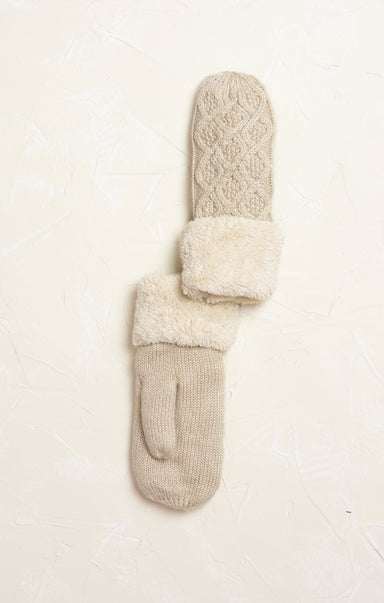 Cable Knit Sherpa Mittens, beige, mittens, cable knit pattern, sherpa cuff, knit mittens