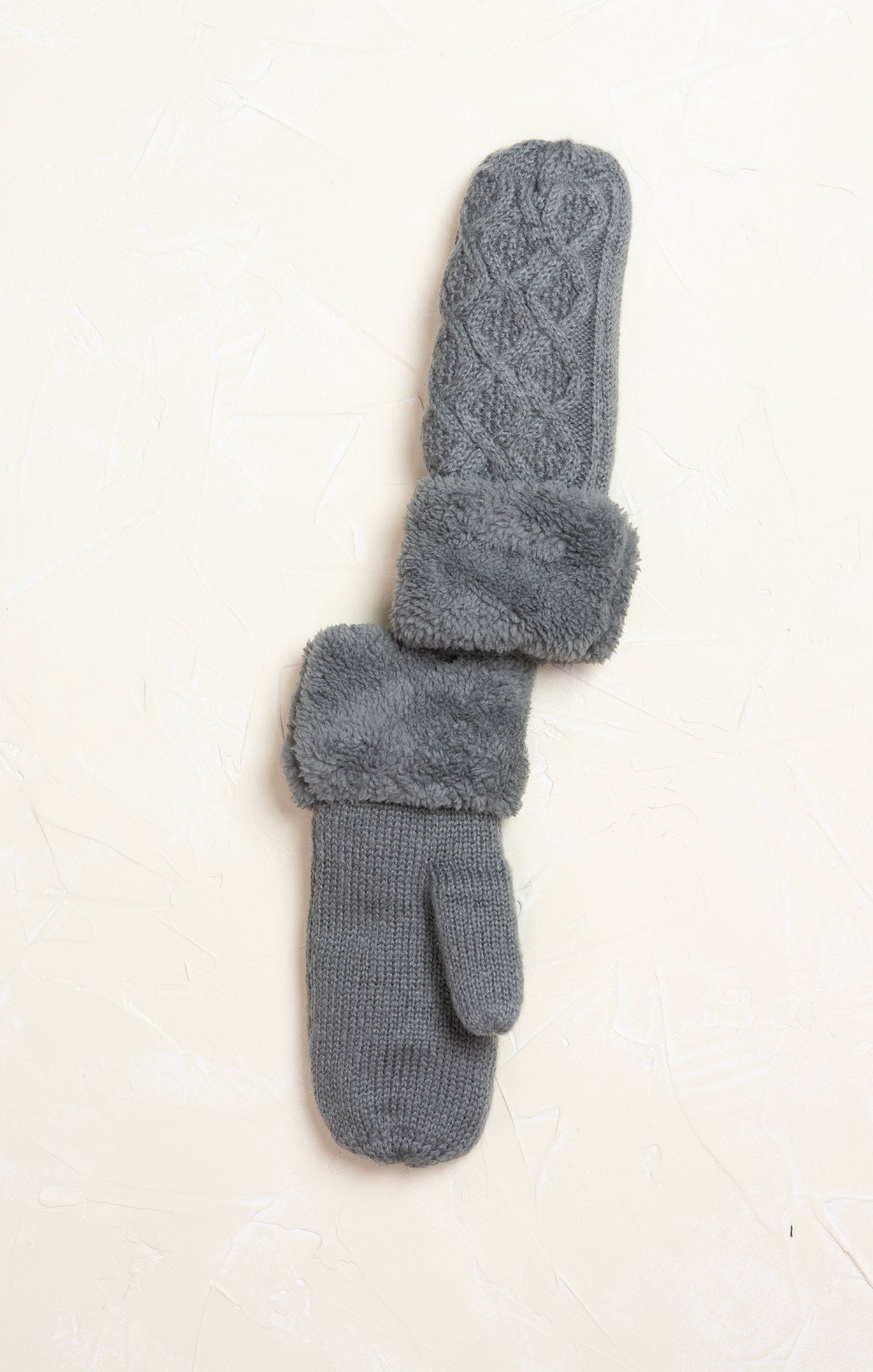 Cable Knit Sherpa Mittens, grey, mittens, cable knit pattern, sherpa cuff, knit mittens