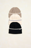 Charlotte Snowy Stripe Beanie Winter Hat, cover photo, stripe detail, 3 variants