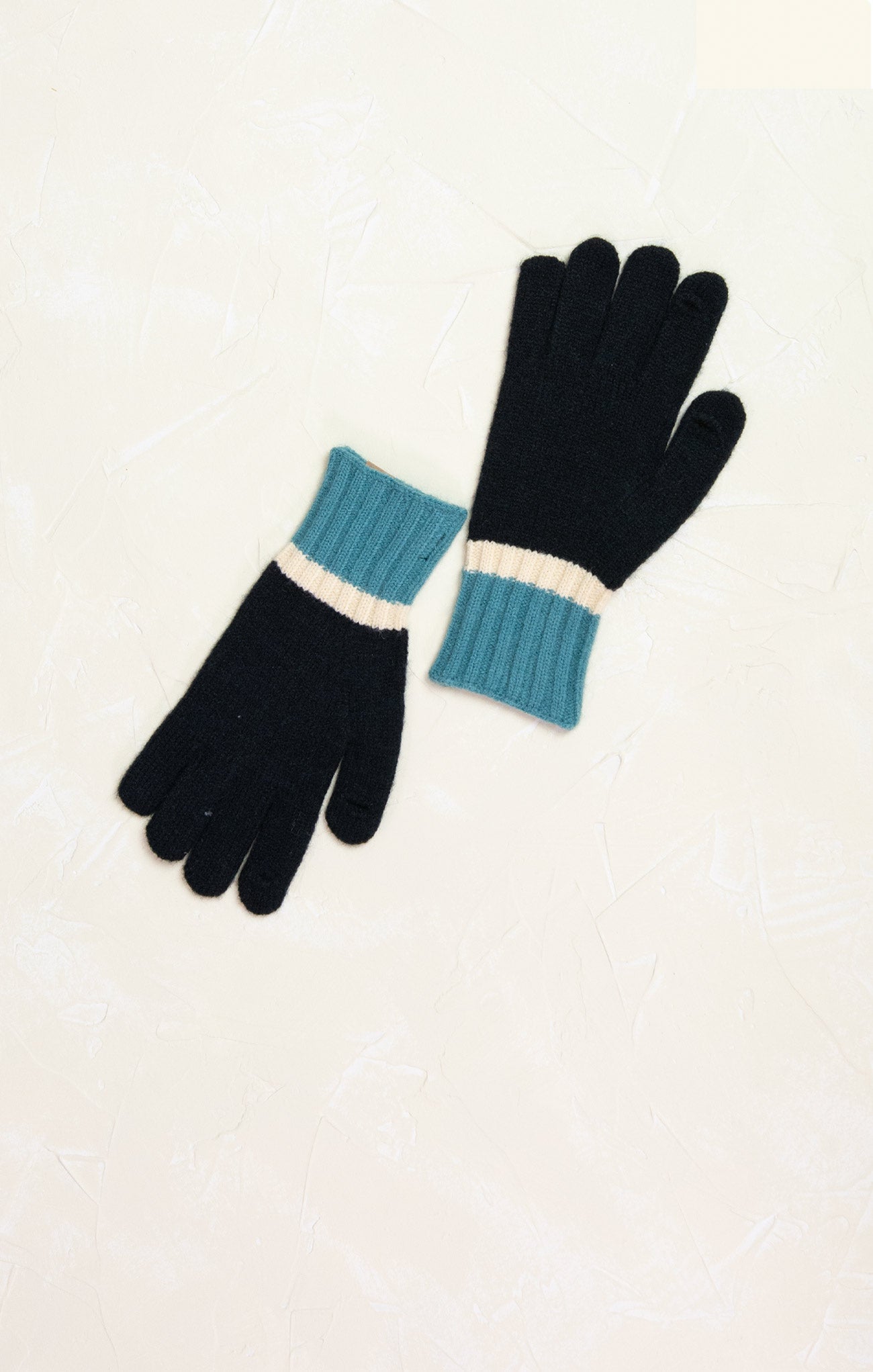 Colorblock Long Knit Gloves, black, gloves, mittens, stripe detail, pop of turquoise 