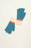 Colorblock Long Knit Gloves, turquoise, orange stripe, cream cuffs, gloves, mittens