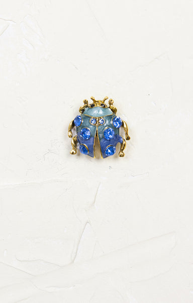 Colorful Ladybug Brooch, blue, gold hardware 