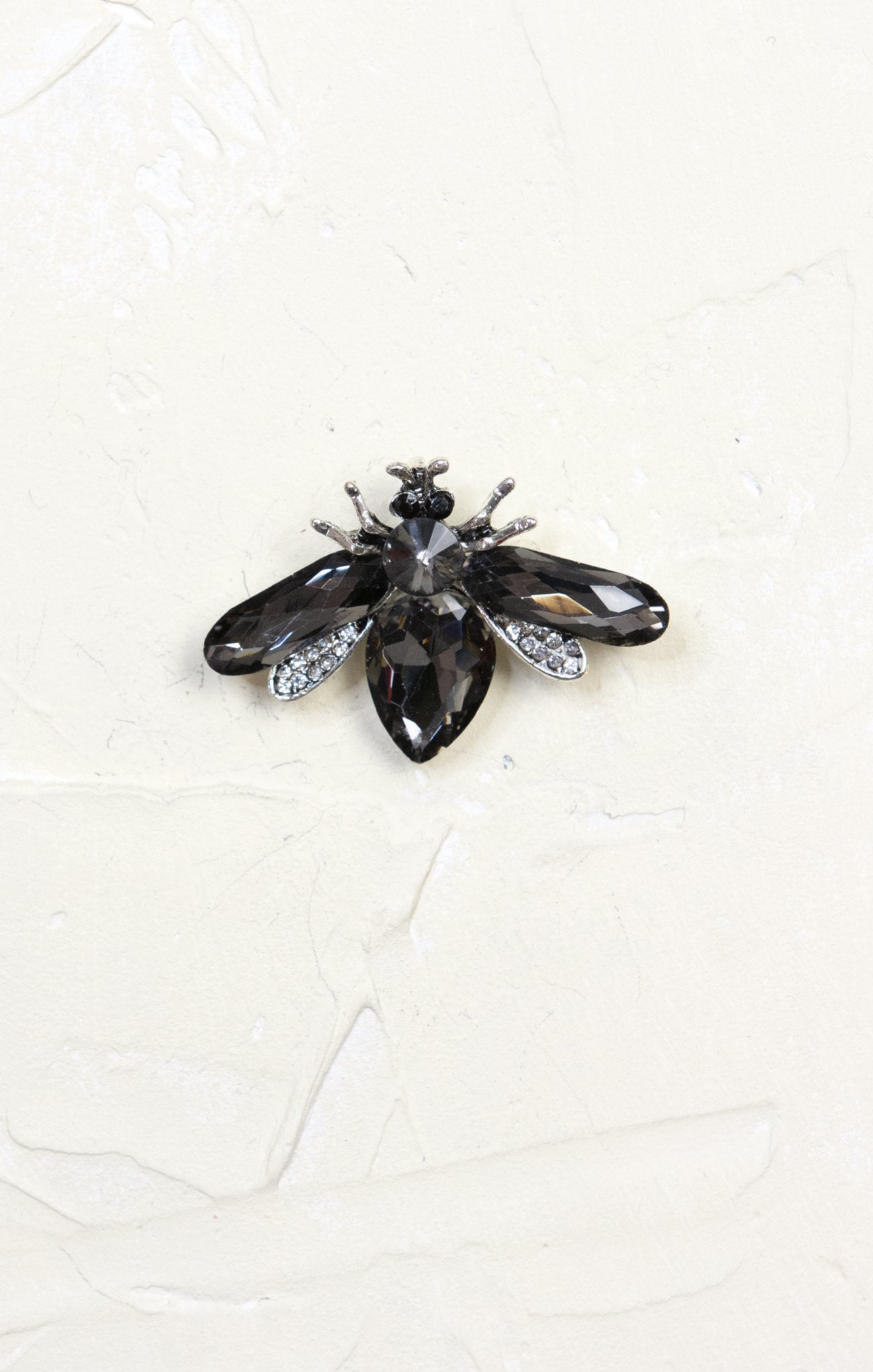 Crystal Insect Brooch, black, silver hardware