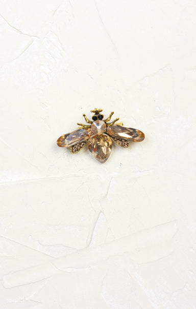 Crystal Insect Brooch, Champagne, gold hardware