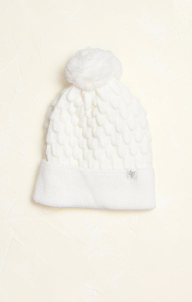 Ella Ivory Winter Lodge Beanie, pom pom, cuffed rim, everyday beanie