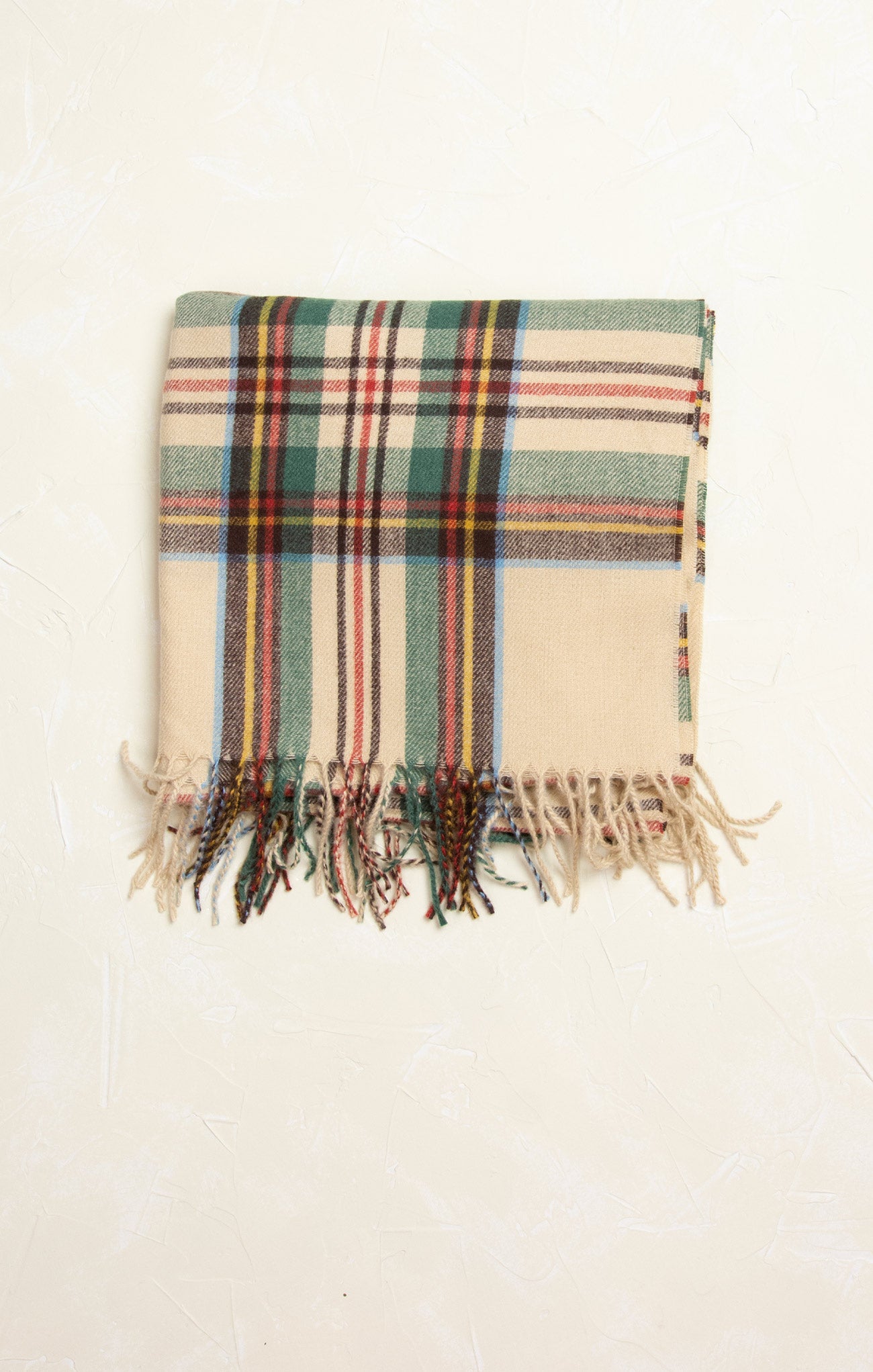 Ellie Classic Tartan Plaid Scarf, cream, tartan plaid pattern, oblong scarf, fringe ends