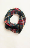 Festive Infinity Scarf, plaid pattern, infinity scarf, green, red, yellow, black