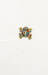 Glitz Jumping Frog Brooch, rainbow rhinestones, gold hardware