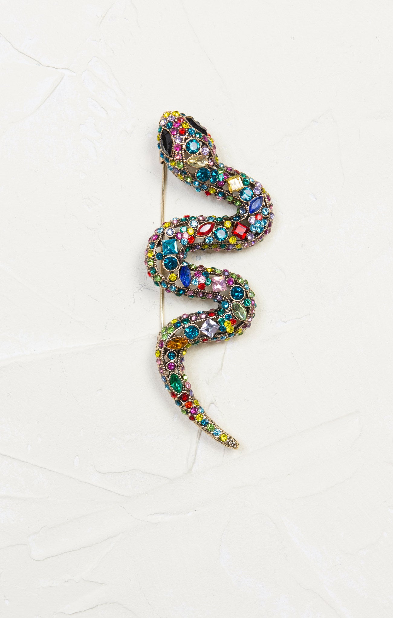 Glitz Snake Brooch, multi color rhinestone, statement brooch