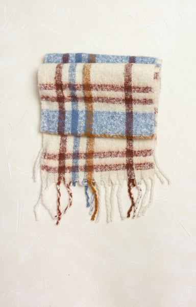 Grace Plaid Scarf, beige, plaid, fringe ends, oblong scarf