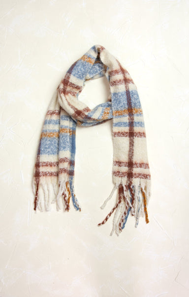 Grace Plaid Scarf, beige, plaid, fringe ends, oblong scarf