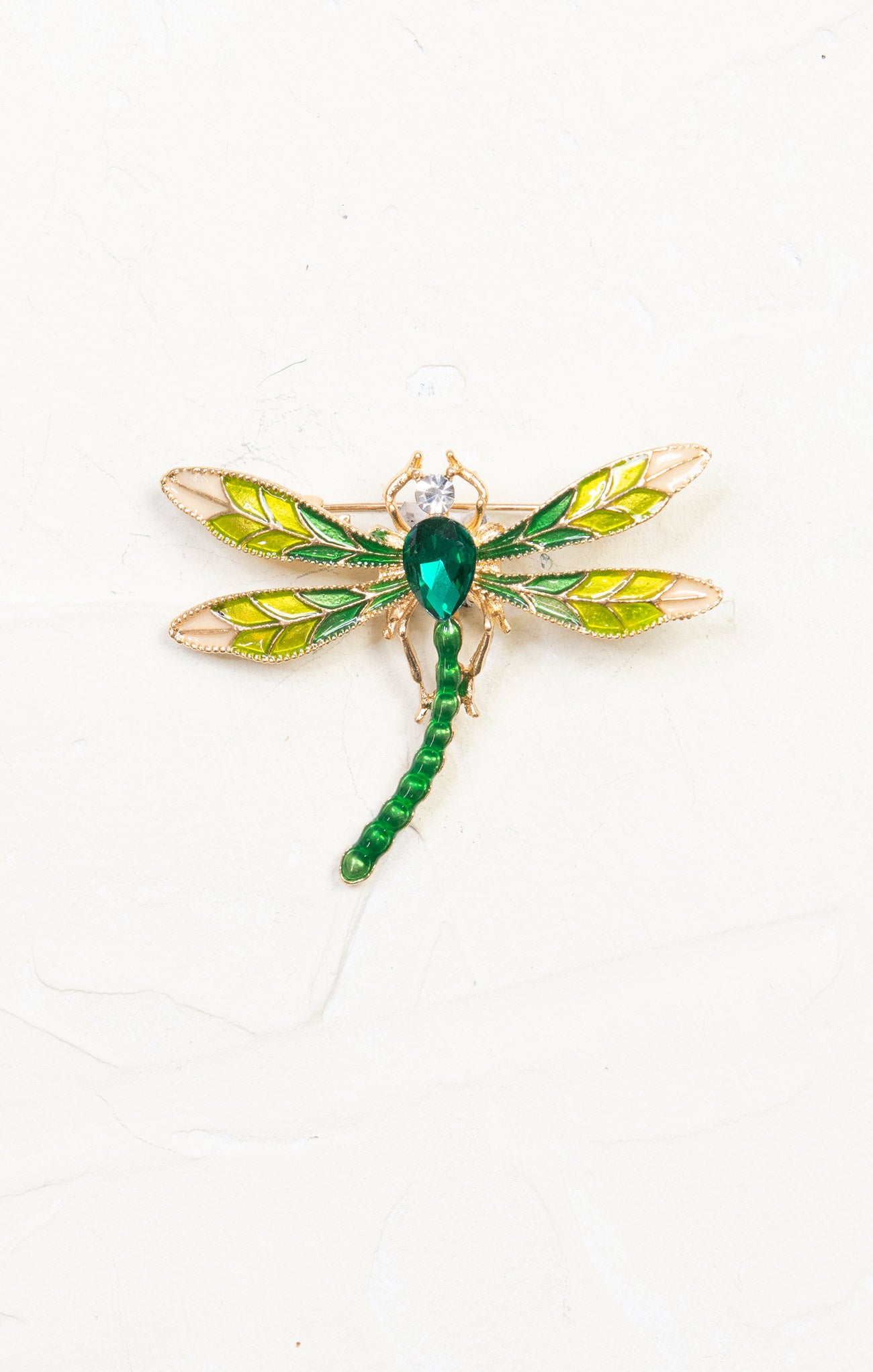 Green Dragonfly Brooch, green and yellow, gold hardware