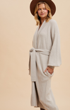 Shop At Grace, Gwen Shawl Cardigan, dove, belted, collared, long cardigan, cuffed wrists