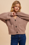 Shop At Grace, Hunter Chenille Cardigan, taupe, long sleeves, button up front, v-neck, chenille