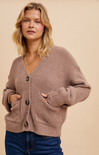 Shop At Grace, Hunter Chenille Cardigan, taupe, long sleeves, button up front, v-neck, chenille