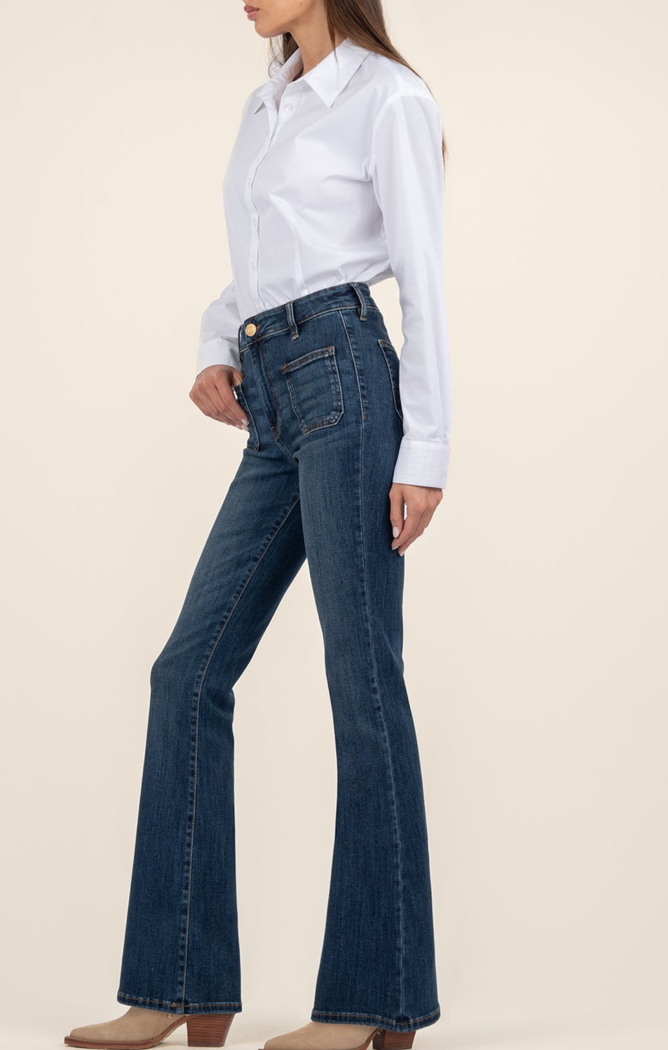 Shop At Grace, KUT, Ana High Rise Flare, deductive w/ dark base wash, slim fit, flare jeans