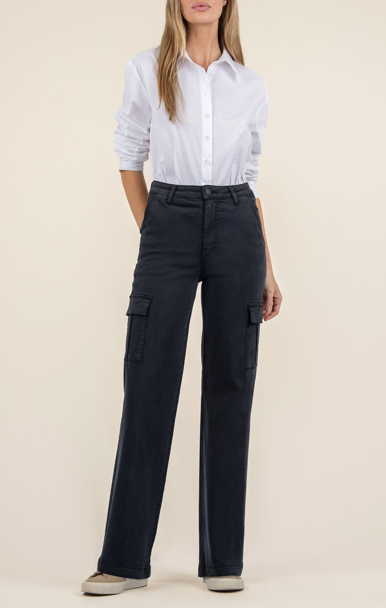 Shop At Grace, KUT, Miller High Rise Wide Leg, black, cargo pants, full length jeans, low-stretch denim 