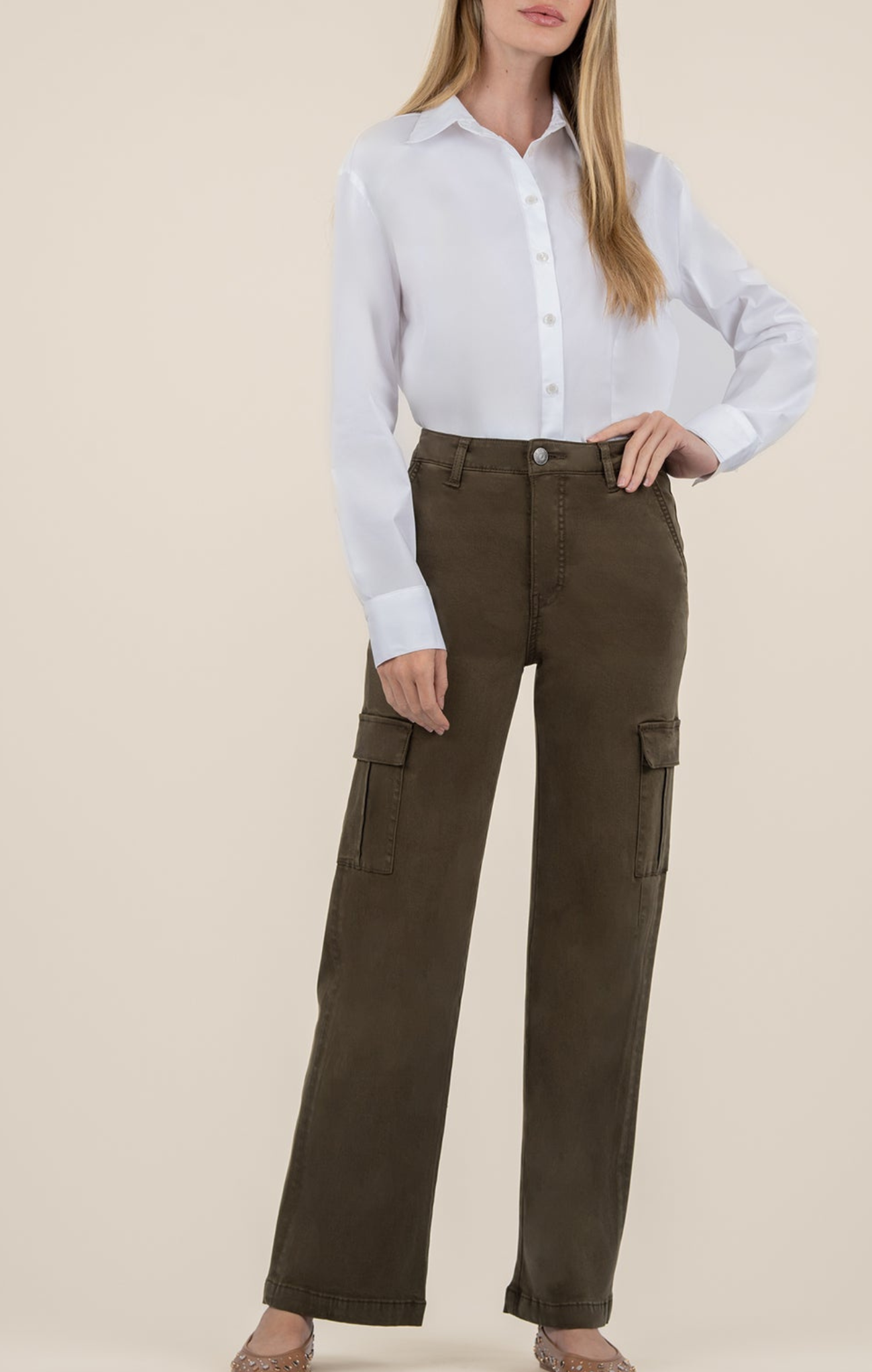 Shop At Grace, KUT, Miller High Rise Wide Leg, olive, cargo pants, full length jeans, low-stretch denim 