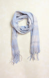 Lila Plaid Scarf, fringe ends, oblong scarf, light plaid pattern 