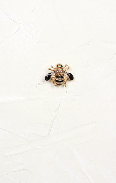 Little Black Bee Brooch, gold and black, gold hardware 