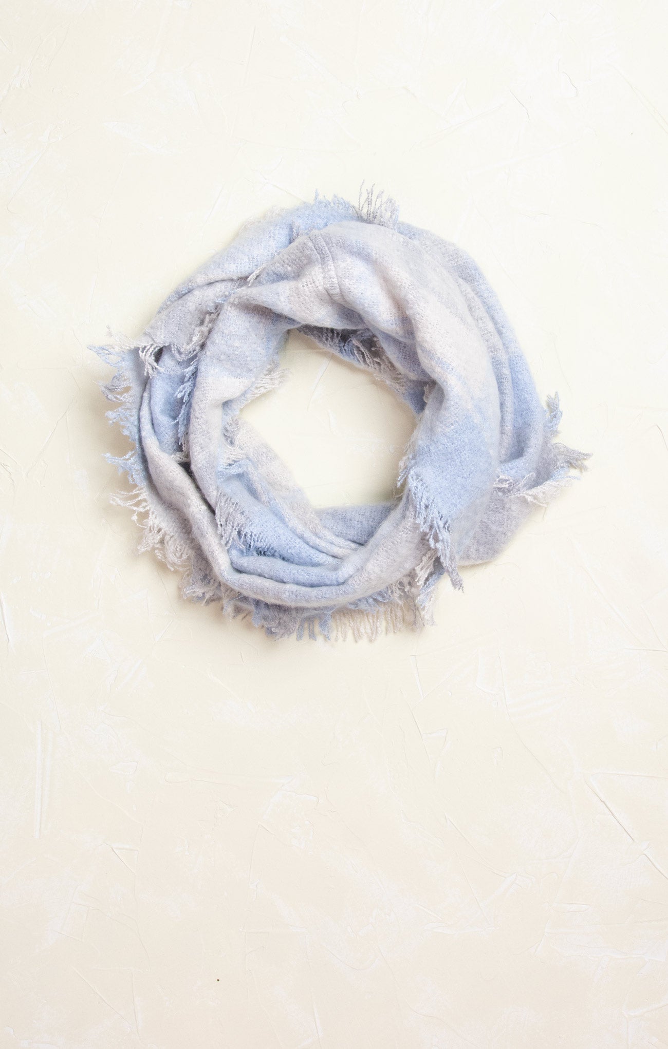 Lorna Infinity Scarf, dusty blue, fringed edges, infinity scarf