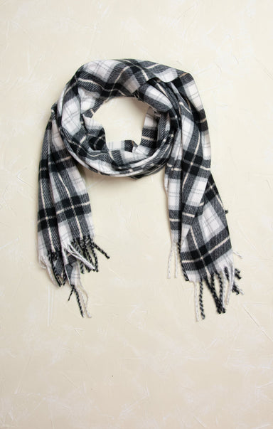 Luna Classic Black & White Plaid Scarf, oblong scarf, plaid pattern, black and white