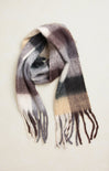 Madison Checker Plaid Scarf, black and maroon,  fringe ends, plaid pattern