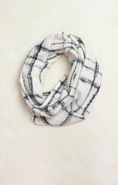 Matilda Infinity Scarf, plaid, ivory, black plaid, infinity scarf