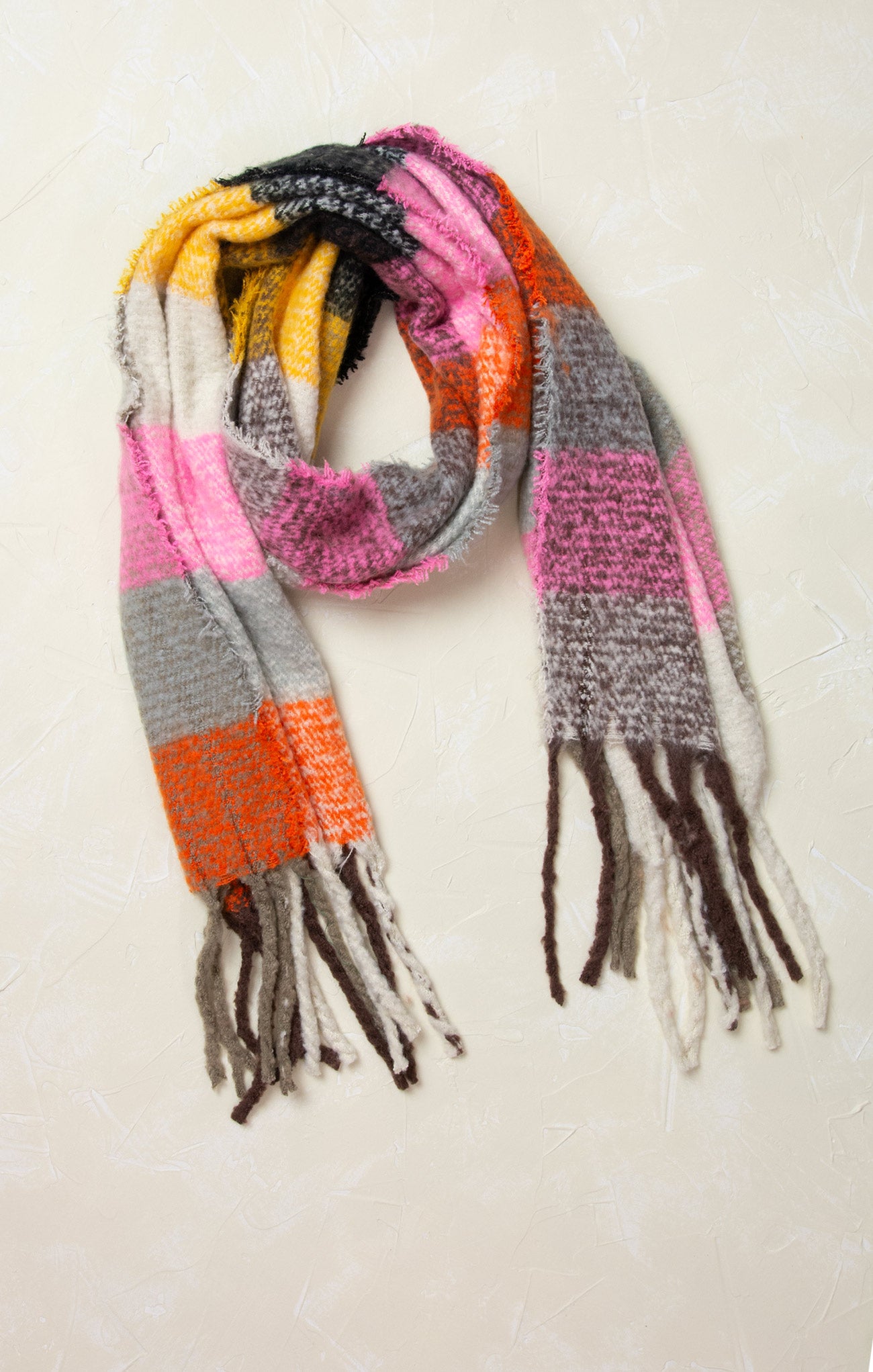 Maya Multicolor Checkered Winter scarf, multi color, fringe ends, checkered pattern