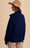 Shop At Grace, Nyomi Half Zip Pullover, midnight navy, love sleeves, half zip 