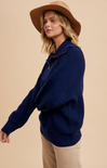 Shop At Grace, Nyomi Half Zip Pullover, midnight navy, love sleeves, half zip 