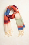 Octavia Color Block Scarf, burnt orange, fringe ends, multi stripe, flat lay