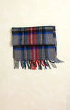 Olivia Red & Grey Wool Plaid Scarf, classic plaid, fringe ends, blue, red, green, grey, flat lay