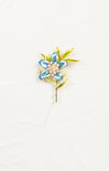 Pearl Flower Brooch, blue and green, pearl accents, gold hardware