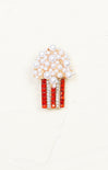 Pearl Popcorn Brooch, red stripe, pearl popcorn 