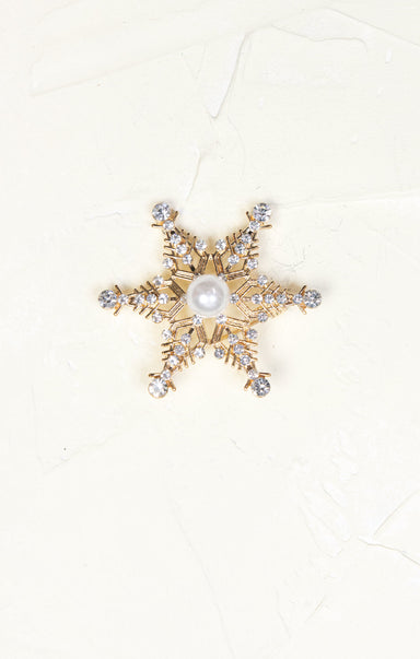 Pearl Snowflake Brooch, gold, pearl and rhinestone 