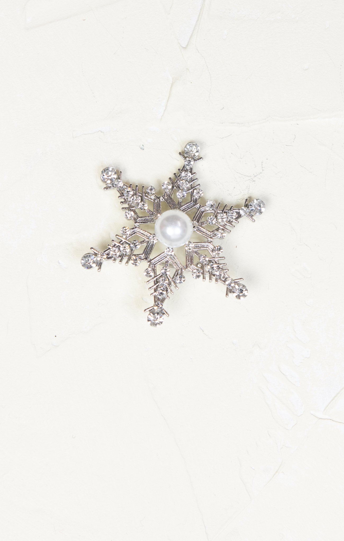 Pearl Snowflake Brooch, silver, pearl and rhinestone 