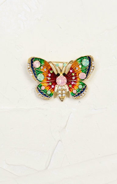 Petite Butterfly Brooch, rainbow color, gold hardware 