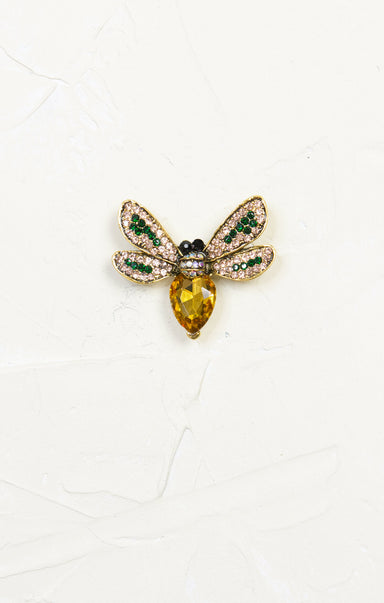 Pink Winged Insect Brooch, rhinestone wings, amber body