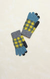 Plaid Knit Gloves, mittens, gloves, plaid pattern, grey cuffs, blue fingers