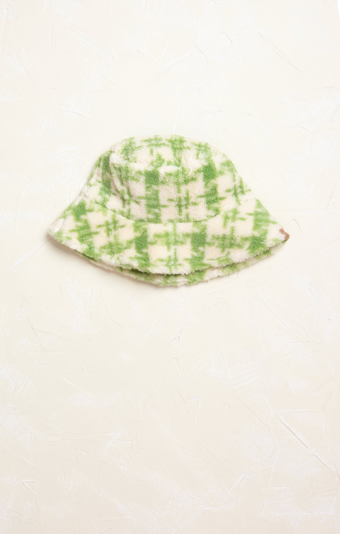 Plaid Sherpa Bucket Hat, green, sherpa, bucket hat, plaid pattern 