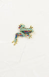 Rainbow Frog Brooch, rhinestone body, gold hardware