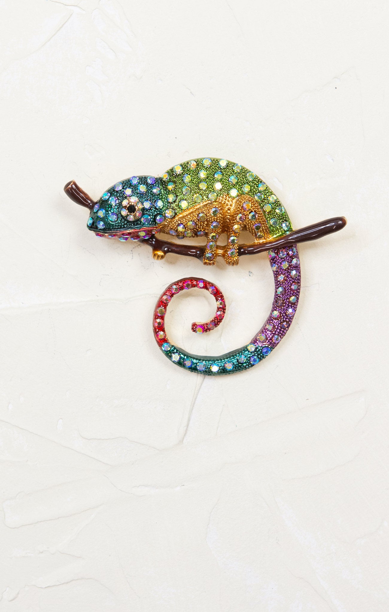 Rainbow Lizard Brooch, rainbow body, rhinestones, lizard