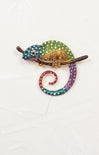 Rainbow Lizard Brooch, rainbow body, rhinestones, lizard