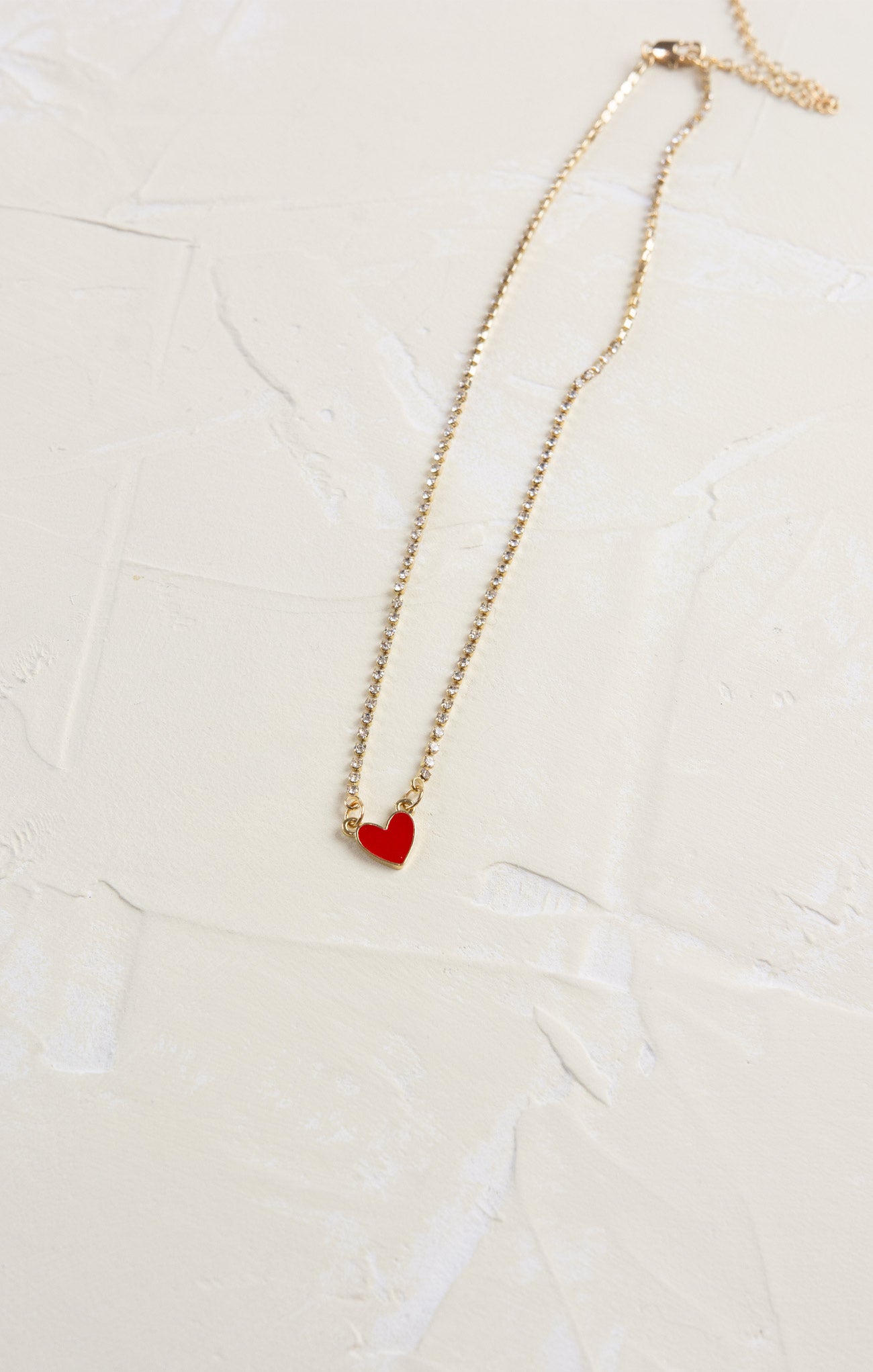 Shop At Grace, Red Heart Necklace, glitz chain, red heart pendant, gold hardware 