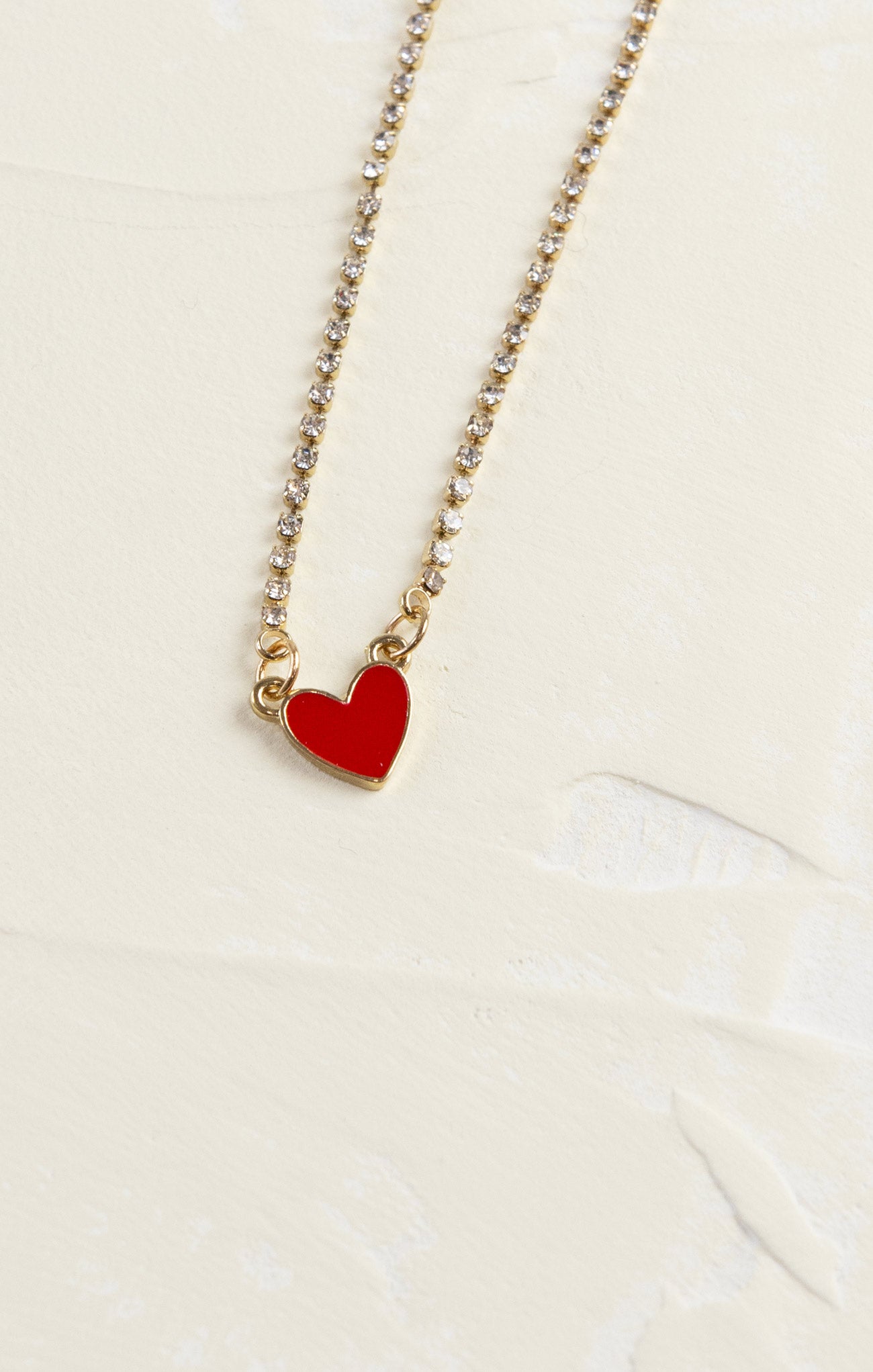 Shop At Grace, Red Heart Necklace, glitz chain, red heart pendant, gold hardware 