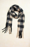 Romy Buffalo Plaid Chunky Scarf, buffalo plaid, fringe ends, acrylic, black and cream 